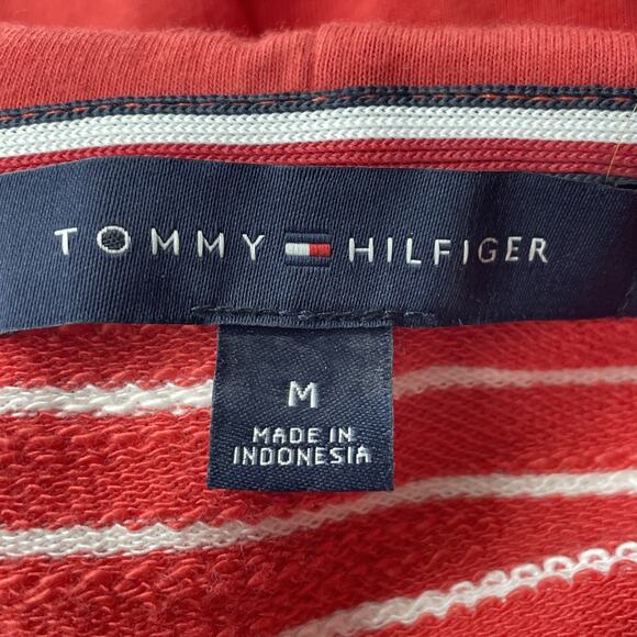 Tommy Hilfiger Womens M Sweater Hoodie Red Orange Striped Full Zip Preppy Casual - Picture 5 of 8